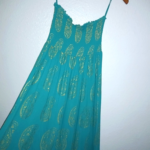 Denim & Supply Ralph Lauren XS Gold Imprint Maxi Dress in Teal Turquoise - Picture 2 of 7